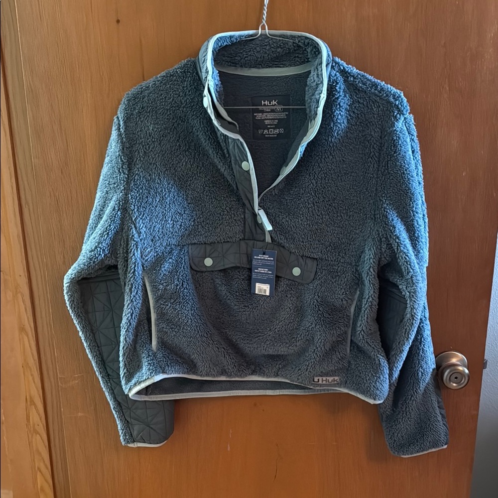 Huk Teal Fleece Pullover with Button Collar